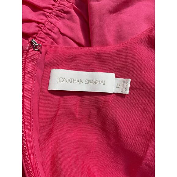 Simkhai 'Yuni' Pink Cotton Poplin Puff-Sleeve V Neck Top Size 12 - Picture 4 of 5